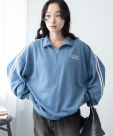 WEGO ラインハーフジップBIGスウェット