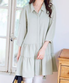 Tiaclasse L 【洗える】1枚で大人華やぐ2段ティアードシャツチュニック