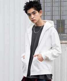 WEGO 【ユニセックス着用ITEM/裏起毛/SMLサイズ展開】リラックスフィットバックロゴジップパーカー