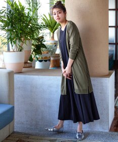 Tiaclasse 【洗える】バックリブプリーツ編みロングカーディガン