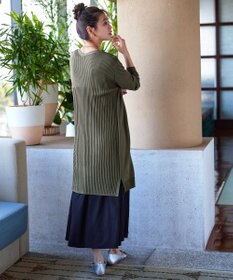 Tiaclasse 【洗える】バックリブプリーツ編みロングカーディガン