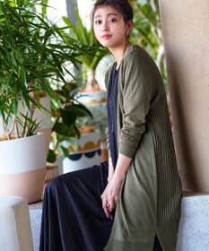 Tiaclasse 【洗える】バックリブプリーツ編みロングカーディガン