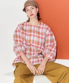 23区 【先行予約】LIBECOリネン チェック ボリュームスリーブ ブラウス