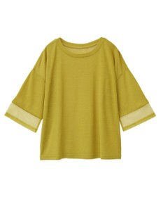 Green Parks 袖チュールドッキングシアー５分袖プルオーバー