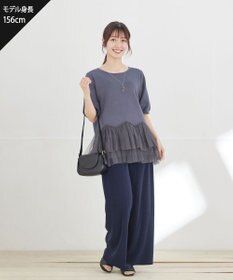 Tiaclasse L チュールフリルドッキングニットトップス