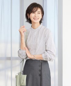 J.PRESS LADIES 【洗える】 セルロースチェック バンドカラー ブラウス