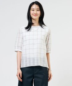 J.PRESS LADIES 【一枚で着映え】キュプラチェック  5分袖 ブラウス