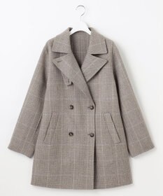 自由区 L 【17号サイズまで展開・カタログ掲載】ウールリバーチェック柄ダブルブレスト コート