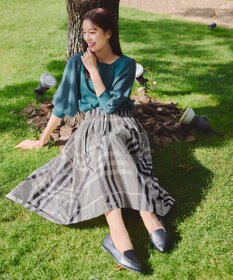 Tiaclasse 【新色追加・洗える】異素材パフ袖トップス