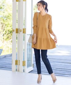 Tiaclasse L 【洗える】大人華やぐ2段ティアードニットチュニック