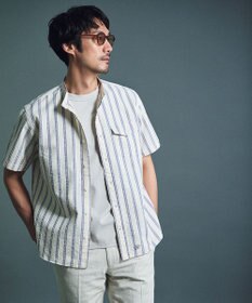 J.PRESS MEN 風が通るシアサッカーの清涼感【吸水速乾 / 高通気性】【クールマックス】サッカ－マルチストライプ シャツ / バンドカラー