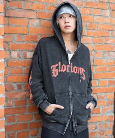 WEGO 【ユニセックス着用ITEM/MLサイズ展開】パウダーブリーチグラフィックZIPパーカー