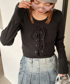 WEGO ヴィンテージライクレースアップトップス