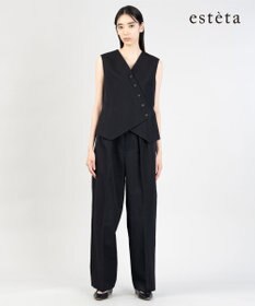 23区 【エステータ】ウールリネン タックワイドパンツ