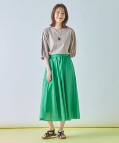 ANY 【WEB限定・接触冷感】シルケットスムース ギャザーパフスリーブトップス