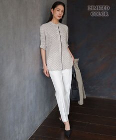 ICB L 【新色追加・WEB限定カラーあり】BackSatinAmunzen 5分袖バンドカラーブラウス