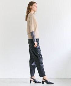 BEIGE， CHLOR / ウールシルク配色クルーネックカーディガン