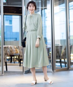 Tiaclasse L 【洗える】細リボンギャザーワンピース