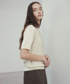 BEIGE， 【洗える】FENNEL / コットンスパンコール半袖ニット