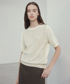 BEIGE， 【洗える】FENNEL / コットンスパンコール半袖ニット