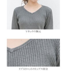 Tiaclasse 【洗える】異素材を組み合わせた花柄リブニットコンビワンピース