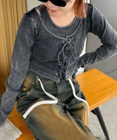 WEGO ヴィンテージライクレースアップトップス