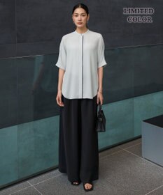 ICB L 【新色追加・WEB限定カラーあり】BackSatinAmunzen 5分袖バンドカラーブラウス