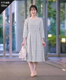 Tiaclasse 絶妙なMIXカラーのツイード素材で存在感溢れるタックワンピース