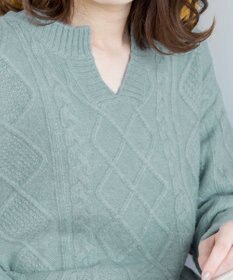 Tiaclasse 【洗える】アラン柄キーネックニットトップス