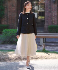 ANY SIS L ノーカラーフリンジツイード ジャケット