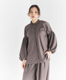 #Newans 【洗濯機可/しわになりにくい】シャーリングネック ボリュームスリーブブラウス