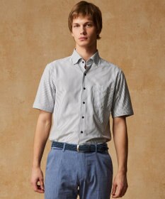 JOSEPH ABBOUD 【イージーケア・ストレッチ】コンパクトジャージーシャンブレーヘアラインストライプ シャツ サックスブルー系1