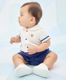 MIKI HOUSE HOT BISCUITS 【70-80cm】くま耳 セーラーカラー ショートオール