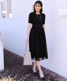 Tiaclasse 【洗える】異素材ドッキングワンピース