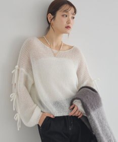 earth music&ecology サイドリボン透かしニットプルオーバー