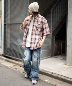 WEGO 【ユニセックス着用ITEM/SMLサイズ展開】オンブレチェックシャツ（SS）