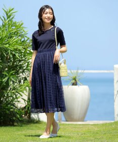 Tiaclasse 【洗える】異素材ドッキングワンピース