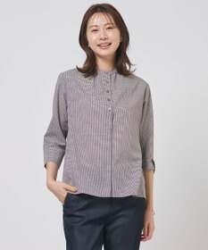 J.PRESS LADIES リネンminiチェック バンドカラー ブラウス