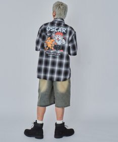 WEGO 【ユニセックス着用ITEM/MLサイズ展開】イラストオンブレチェックシャツ（SS）