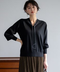 23区 【洗える】ウーステッドウール ボウタイ ニット ブラック系