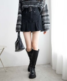 WEGO ベルト付デニムプリーツスカパン