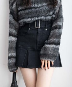 WEGO ベルト付デニムプリーツスカパン