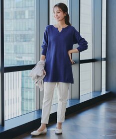 Tiaclasse L 【洗える】キーネックラメニットチュニック