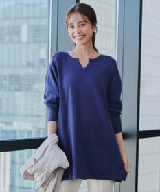 Tiaclasse L 【洗える】キーネックラメニットチュニック