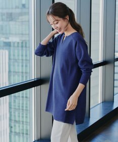 Tiaclasse L 【洗える】キーネックラメニットチュニック