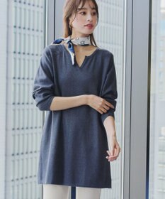 Tiaclasse L 【洗える】キーネックラメニットチュニック