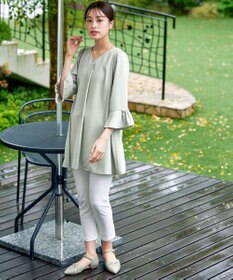 Tiaclasse 【洗える】タックフレアパール付き袖チュニックブラウス