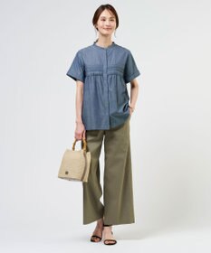 J.PRESS LADIES 【人気素材】セルロースリネンストレッチ セミワイド パンツ