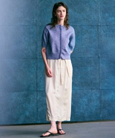 BEIGE， 【洗える】VANDA / ラメ入りクルーネック半袖カーディガン