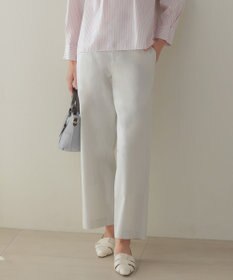 J.PRESS LADIES セルロースリネンストレッチ セミワイド パンツ ライトグレー系